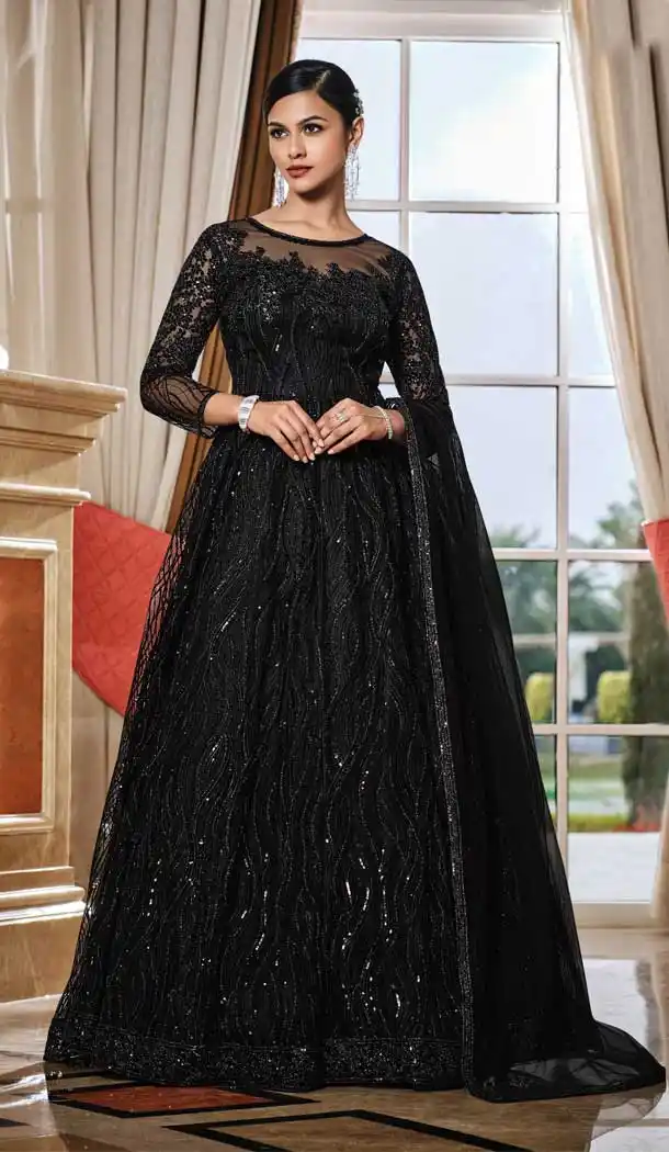Black Color Net Heavy Embroidery Work Designer Salwar Kameez -3147144808