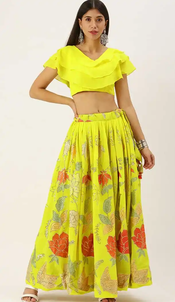 Yellow Color Georgette Fancy Party Wear Stylish Girls Lehenga Choli -3190145069