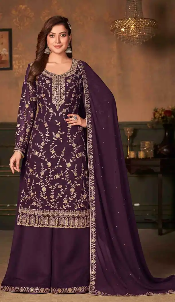 Wine Color Fox Georgette Evening Party Wear Palazzo Salwar Suit -3203145143