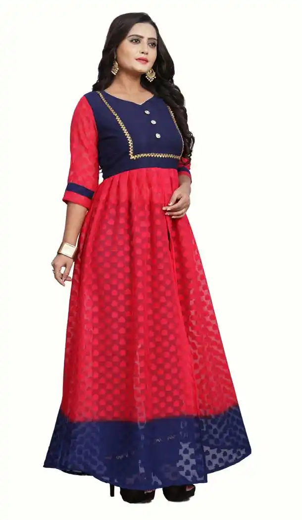 Pink Blue Color Georgette Butti Anarkali Style Long Readymade Kurti -3196145089