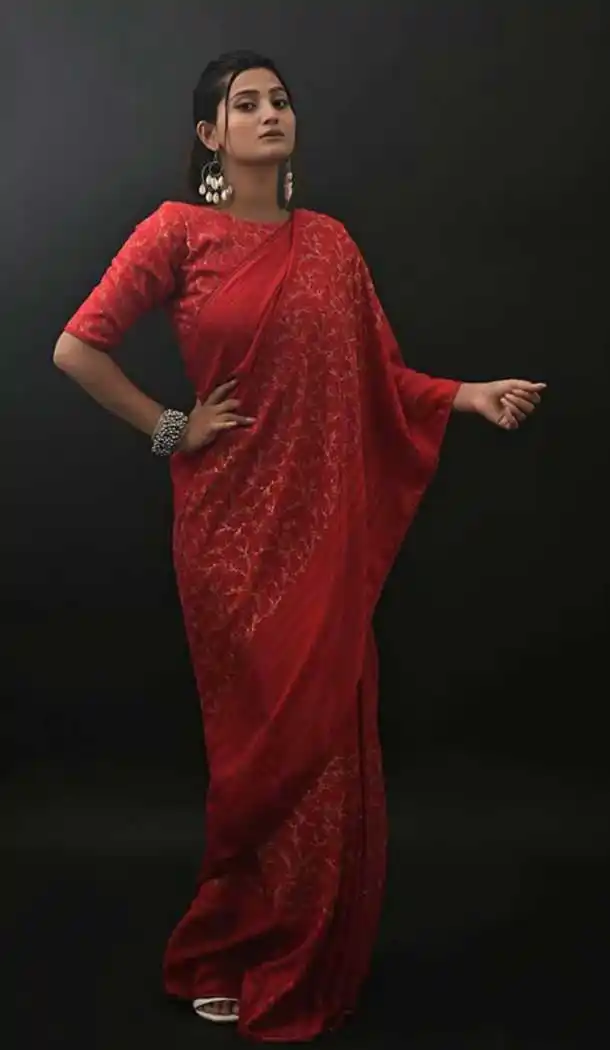 Red Color Chinon Designer Party Wear Fancy Women Saree Blouse -3209145183