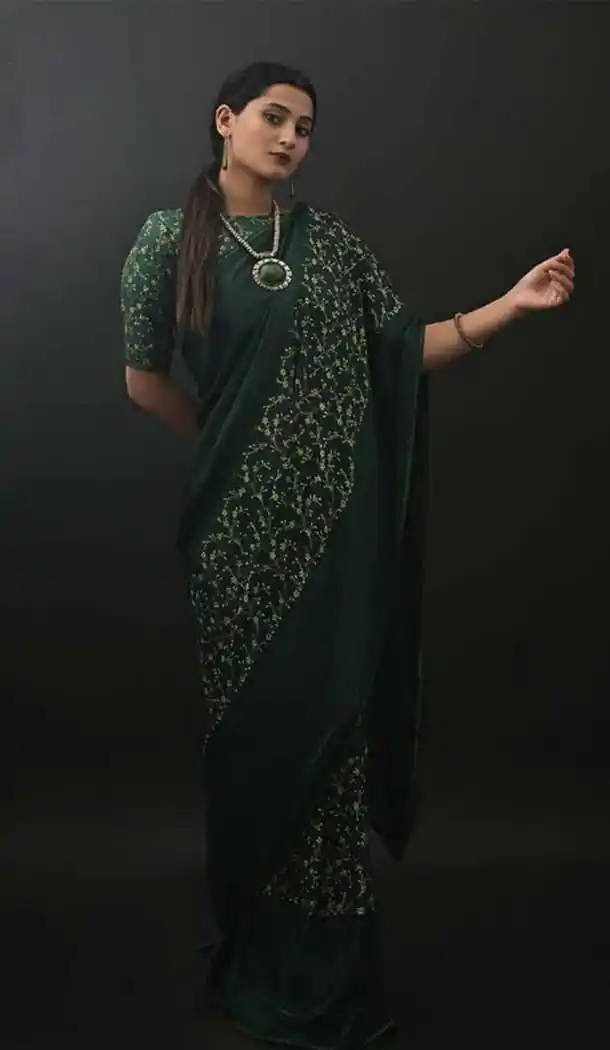 Green Color Chinon Designer Party Wear Fancy Women Saree Blouse -3209145184