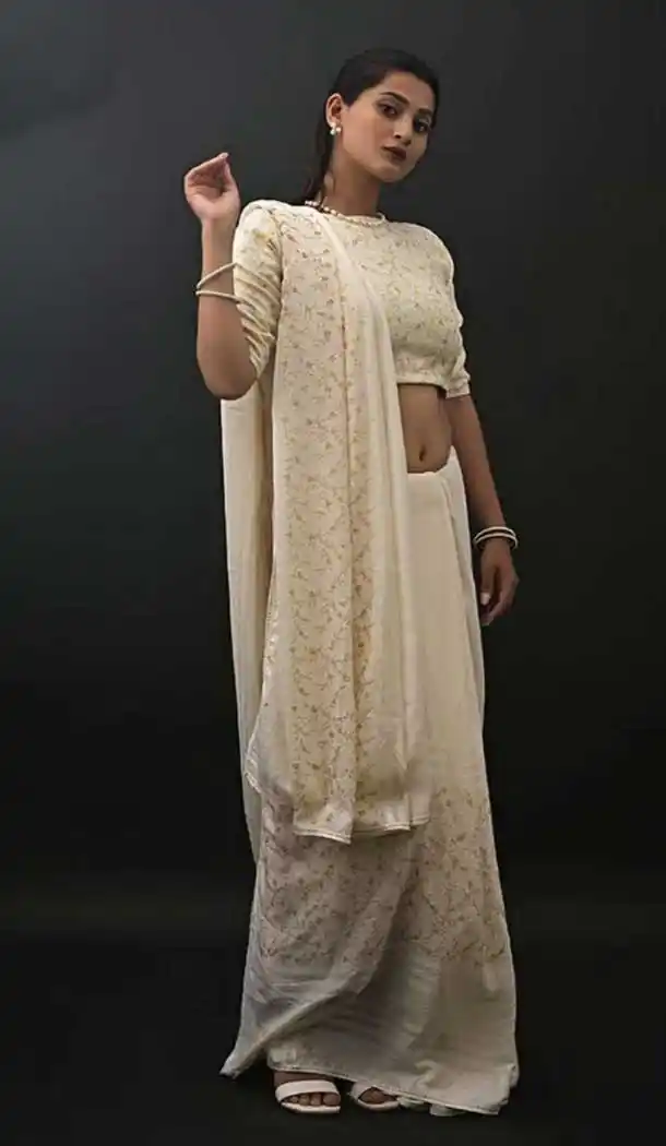 Off White Color Chinon Designer Party Wear Fancy Women Saree Blouse -3209145185