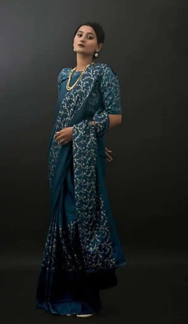 Teal Blue Color Chinon Designer Party Wear Fancy Women Saree Blouse -3209145186