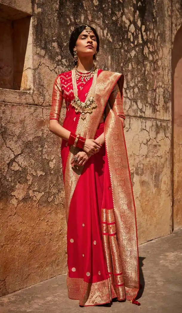 Red Color Silk Jacquard Work Traditional Party Wear Saree Blouse -3220145272