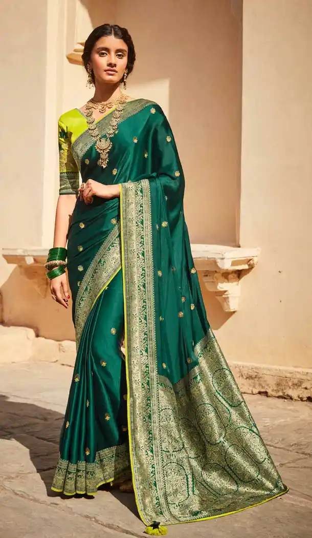 Teal Blue Color Silk Jacquard Work Traditional Party Wear Saree Blouse -3220145281
