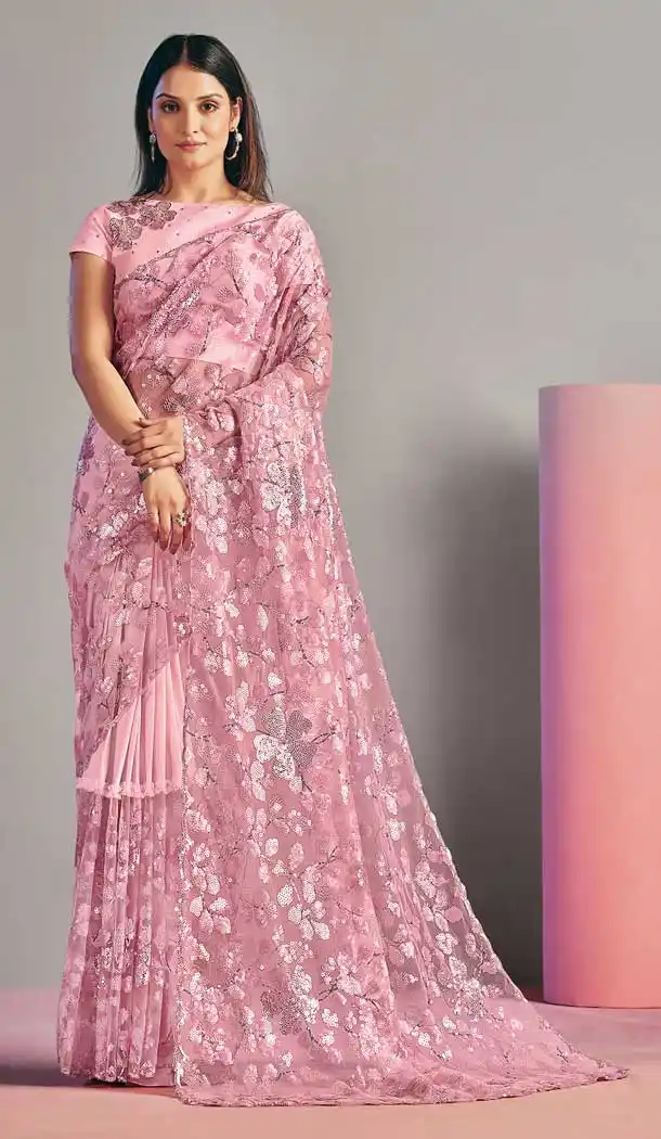 Pink Color Net & Lycra Fancy Party Wear Designer Saree Blouse -3221145284