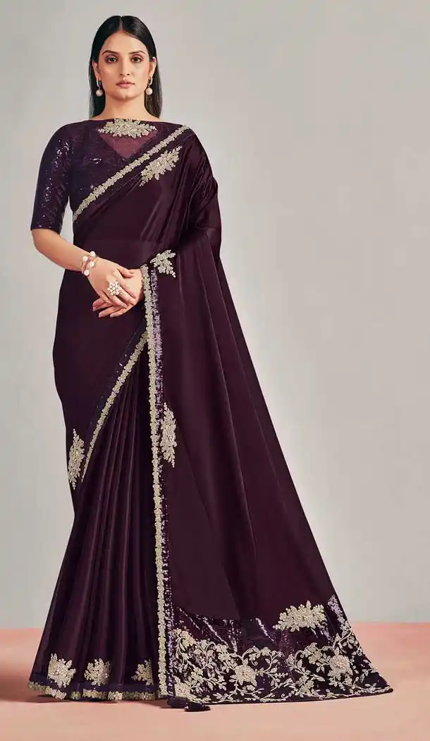 Purple Color Silk Georgette Fancy Party Wear Designer Saree Blouse -3221145286
