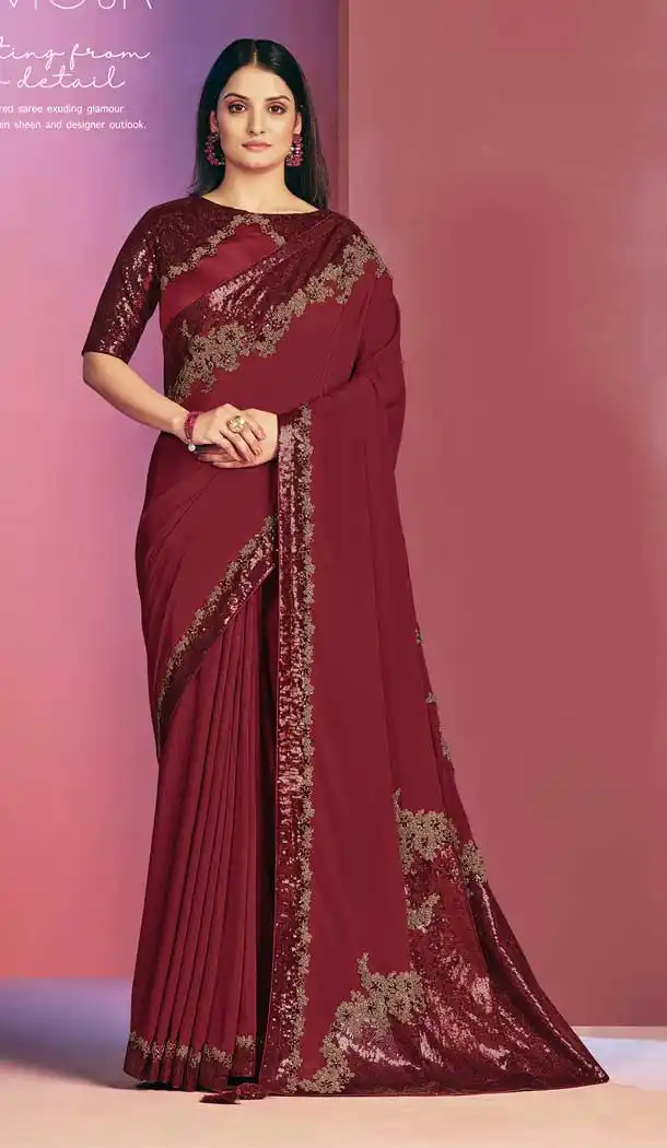 Maroon Color Satin Silk Fancy Party Wear Designer Saree Blouse -3221145288