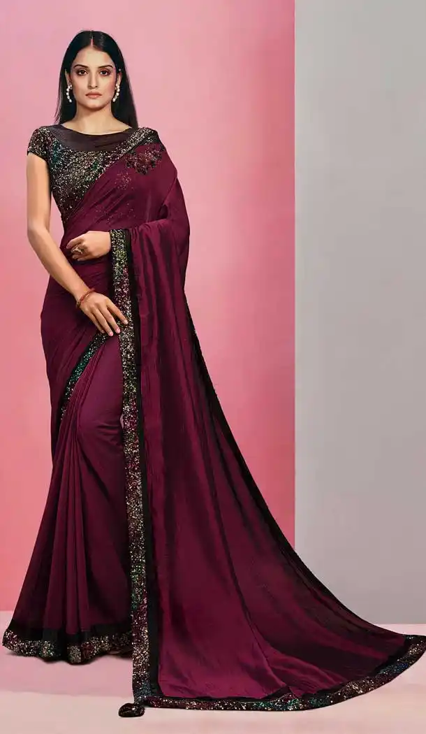 Magenta Color Silk Georgettte Fancy Party Wear Designer Saree Blouse -3221145293