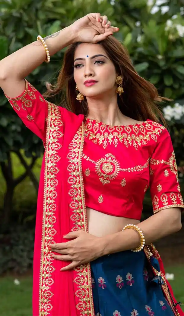 Teal Blue Color Silk Embroidery Mehendi Sangeet Wear Lehenga Choli -3136144734