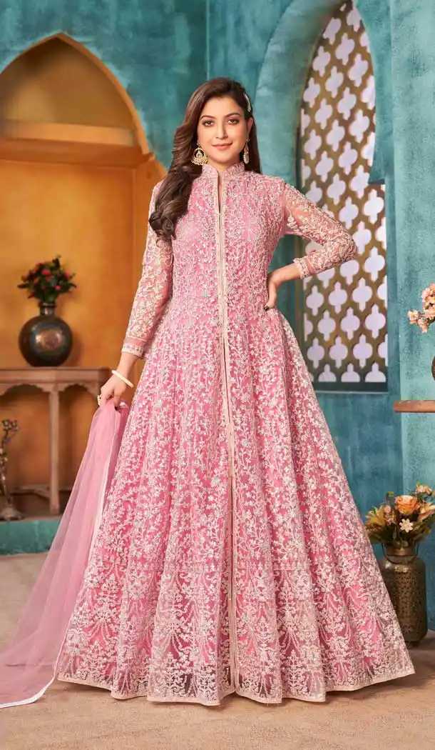 Pink Color Net Designer Pakistani Style Party Wear Salwar Kameez -3243145496