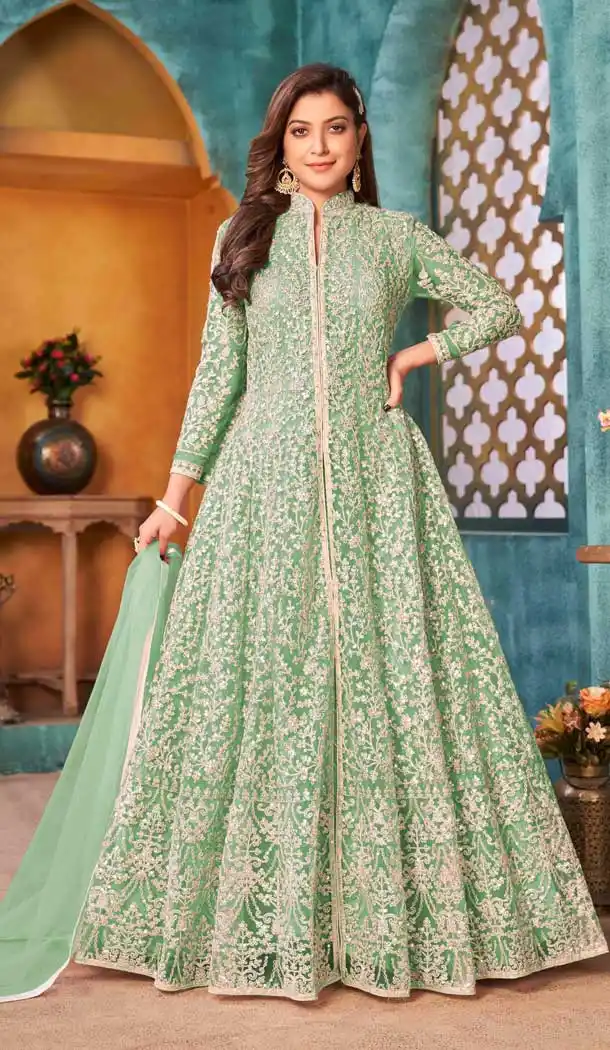 Pista Green Color Net Designer Pakistani Style Party Wear Salwar Kameez -3243145498