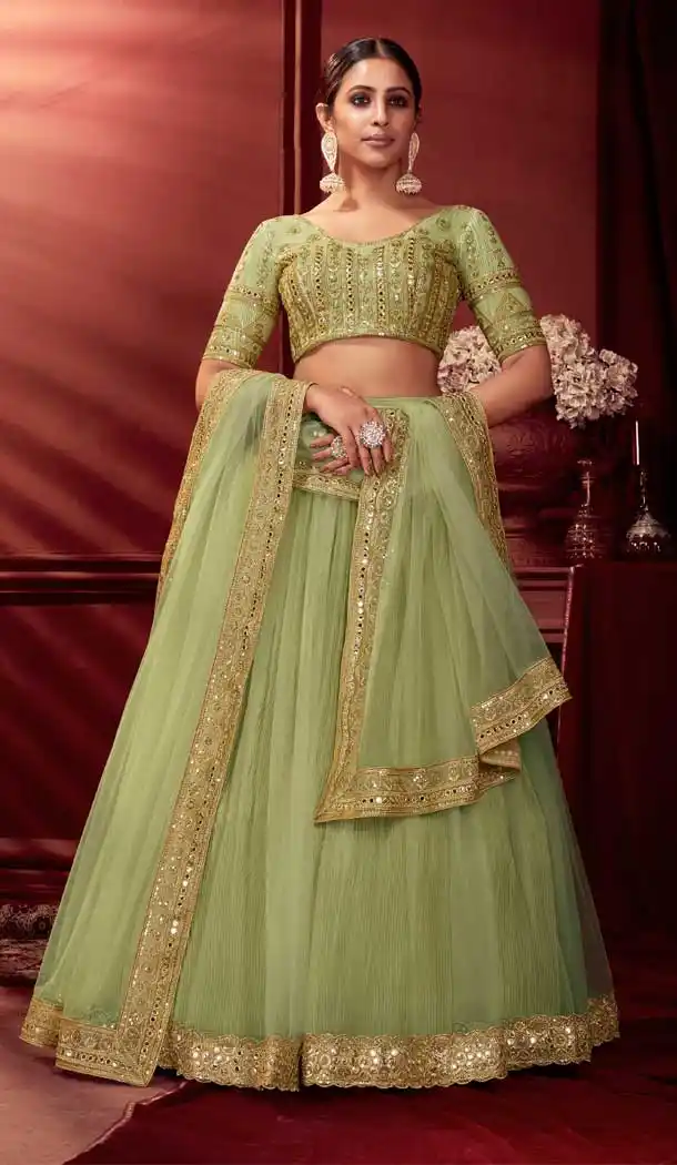 Pista Color Net Satin Designer Traditional Wear Plus Size Lehenga Choli -3244145502