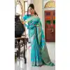 Sky Blue Color Soft Dola Silk Traditional Party Wear Saree Blouse -3219145263