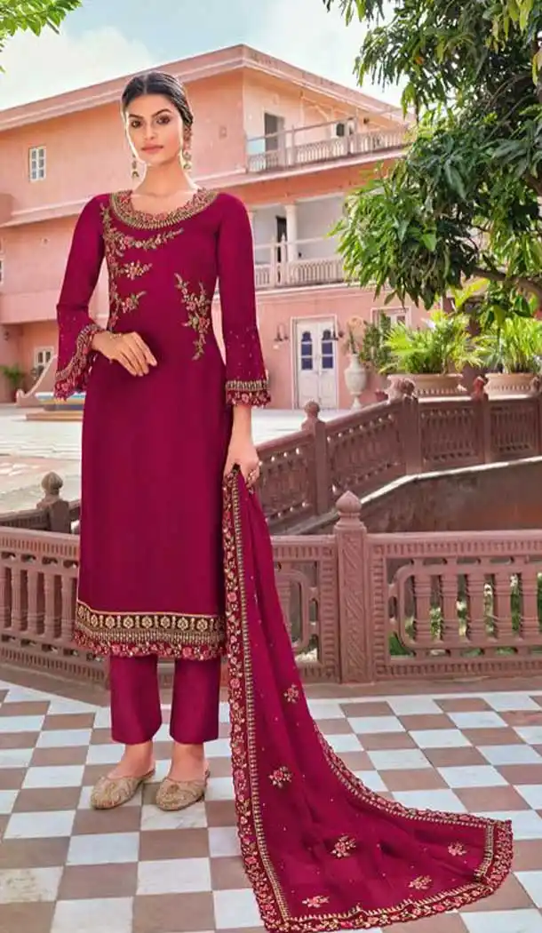 Pink Color Blooming Georgette Pakistani Style Party Wear Salwar Kameez -3250145528