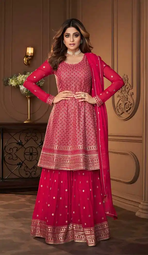 Pink Color Real Georgette Pakistani Style Designer Wear Salwar Kameez -3251145532