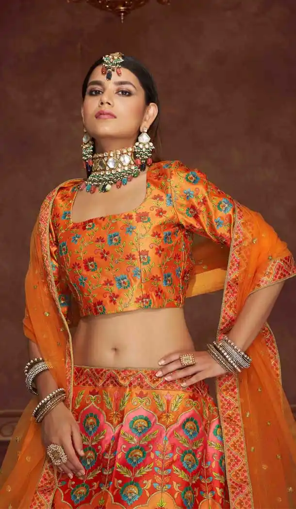 Multi Color Art Silk Designer Bridal Wedding Wear Lehenga Choli -3293145851