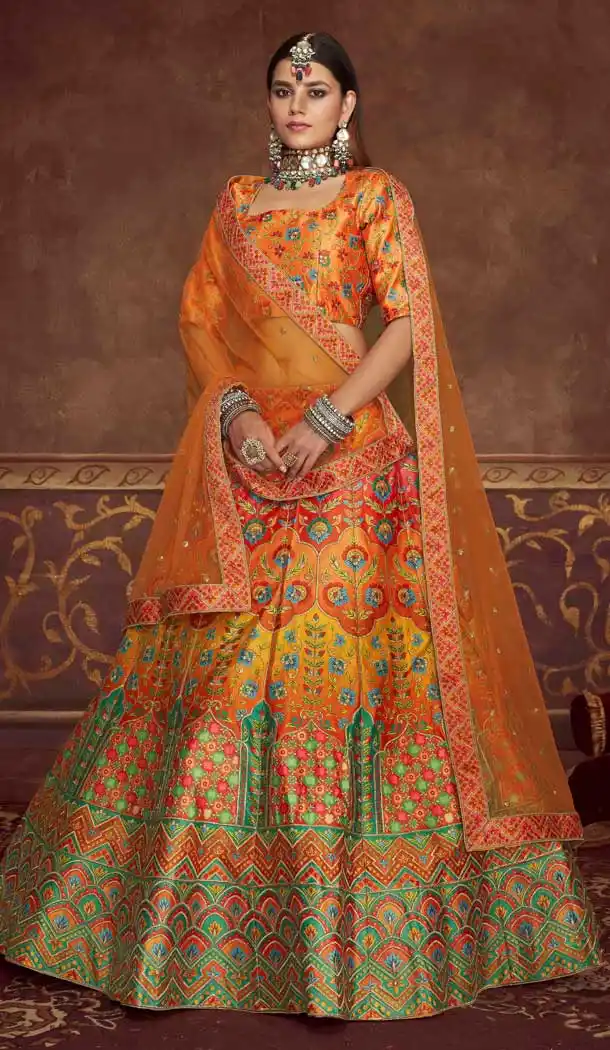Multi Color Art Silk Designer Bridal Wedding Wear Lehenga Choli -3293145851