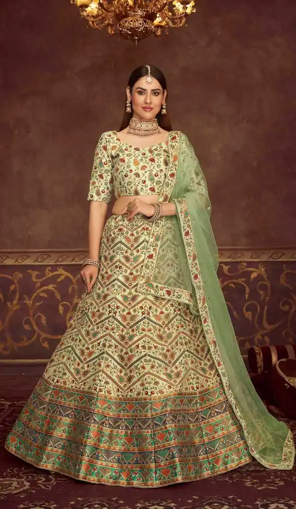 Mint Green Color Art Silk Designer Bridal Wedding Wear Lehenga Choli -3293145852