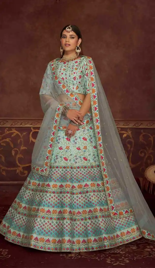 Sky Blue Color Art Silk Designer Bridal Wedding Wear Lehenga Choli -3293145856