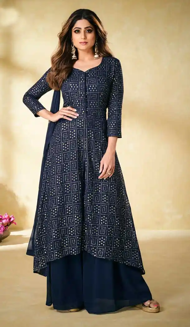 Navy Blue Color Real Georgette Designer Party Wear Palazzo Salwar Suit -3324146096