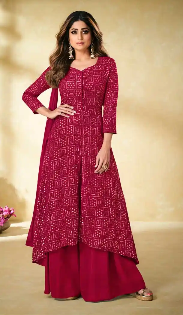 Pink Color Real Georgette Designer Party Wear Palazzo Salwar Suit -3324146098