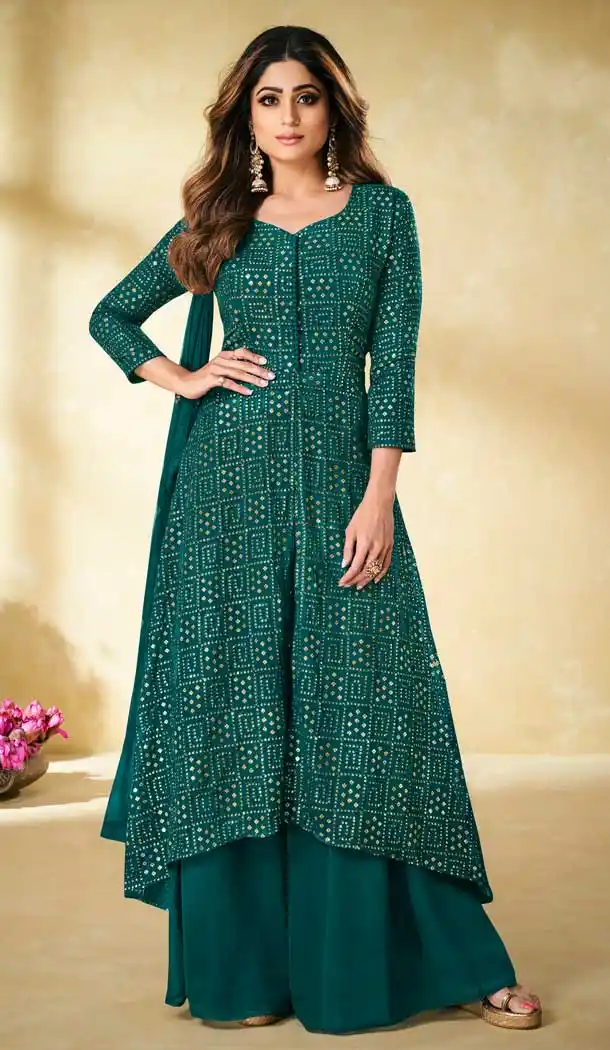 Teal Green Color Real Georgette Designer Party Wear Palazzo Salwar Suit -3324146099