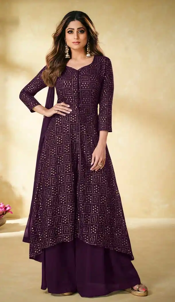 Wine Color Real Georgette Designer Party Wear Palazzo Salwar Suit -3324146100