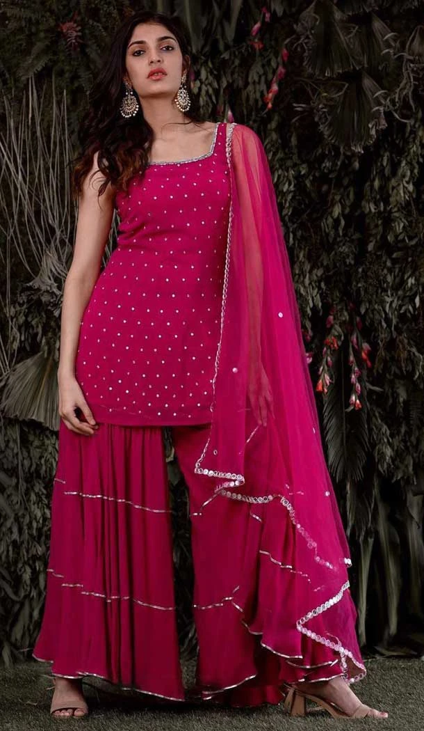 Dark Pink Color Georgette Designer Function Wear Sharara Suit - 3266145618