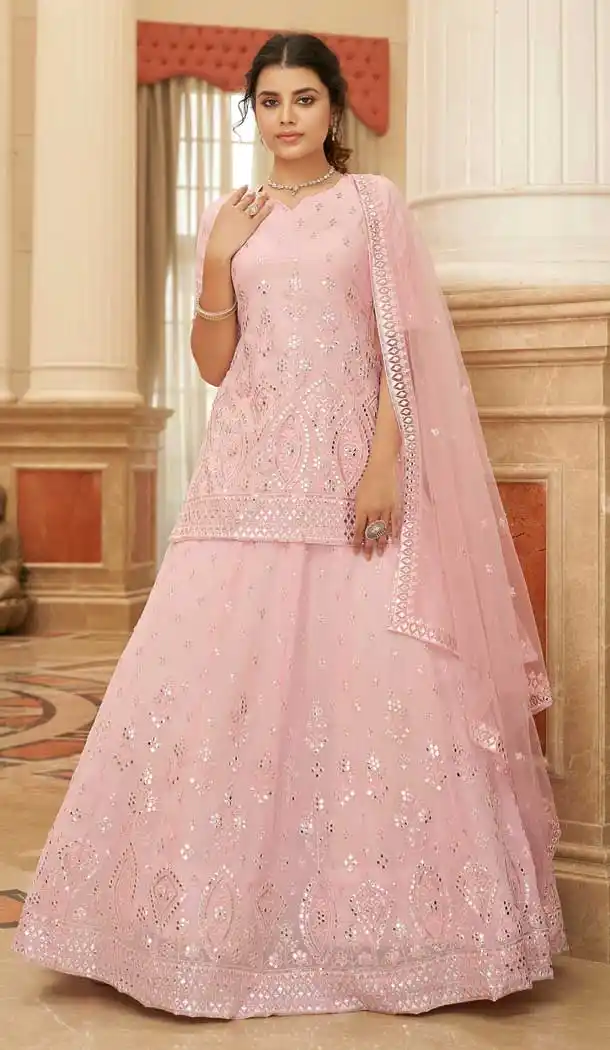 Baby Pink Color Georgette Designer Fancy Wear Plus Size Lehenga Choli - 3268145629