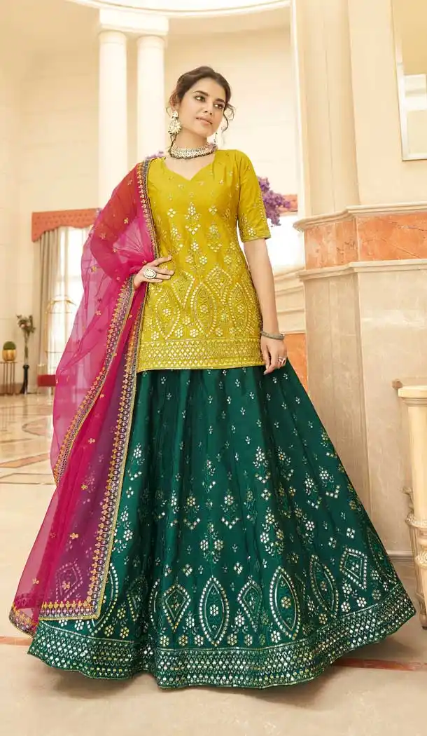 Teal Color Chinon Designer Fancy Wear Plus Size Lehenga Choli- 3268145630