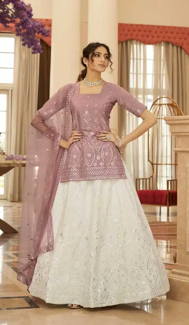 White Color Chinon Designer Fancy Wear Plus Size Lehenga Choli- 3268145632