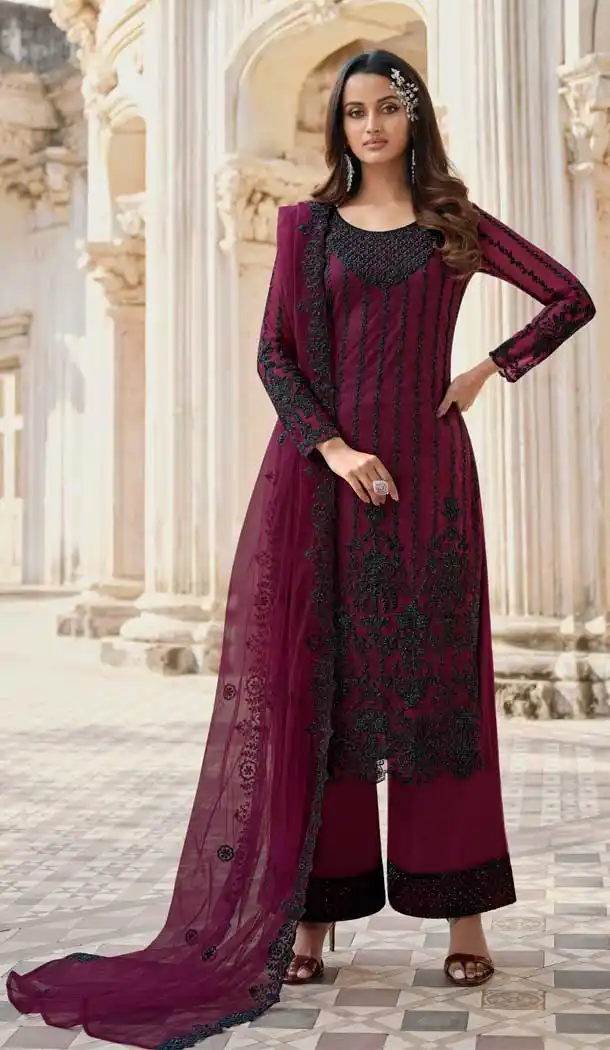 Violet Color Butterfly Net Designer Party Wear Salwar Suit - 3180145019