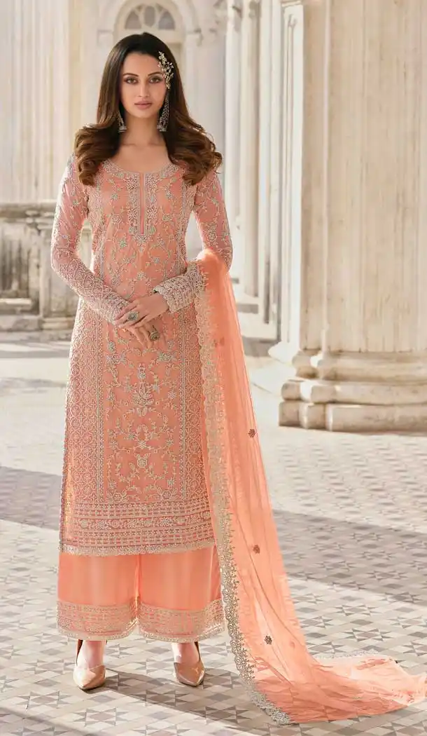 Peach Color Butterfly Net Designer Party Wear Salwar Suit - 31801450122