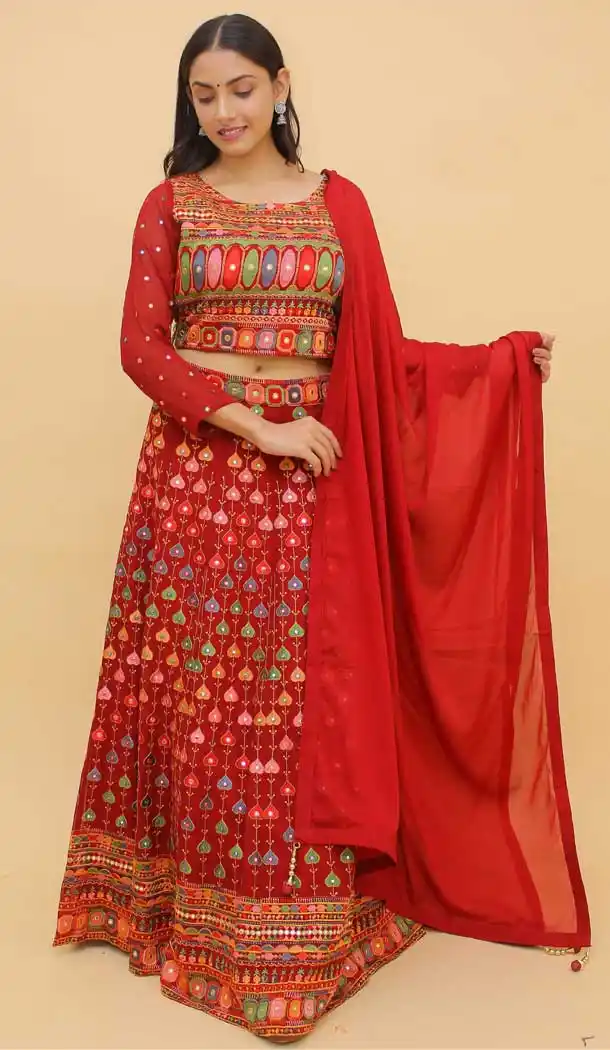 Red Color Georgette Designer Wedding Wear Lehenga Choli - 3213145219