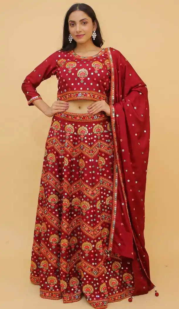 Maroon Color Chinnon Designer Wedding Wear Lehenga Choli - 3213145222