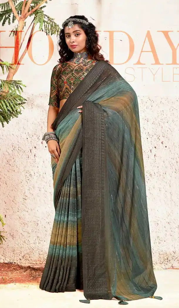 Dazzling Diva Multi Color Georgette Casual Party Wear Embroidered Saree -3357146408