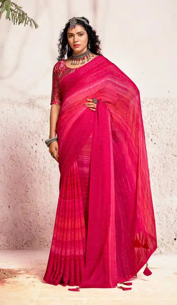 Pink Color Georgette Casual Party Wear Embroidered Saree -3357146409