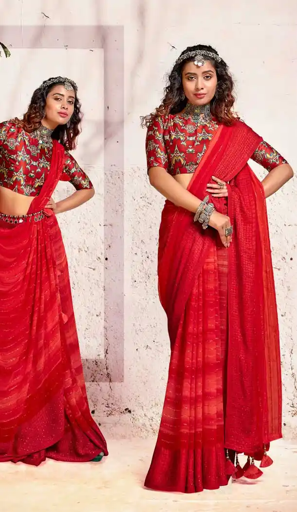 Gleaming Multi Color Georgette Casual Party Wear Embroidered Saree -3357146412