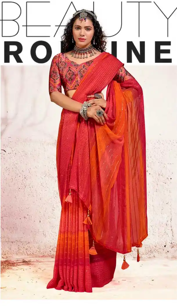 Unique Multi Color Georgette Casual Party Wear Embroidered Saree -3357146414