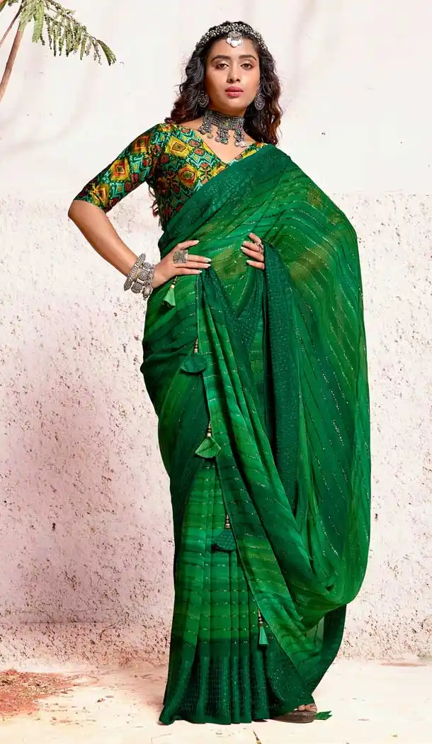Green Color Georgette Casual Party Wear Embroidered Saree -3357146415