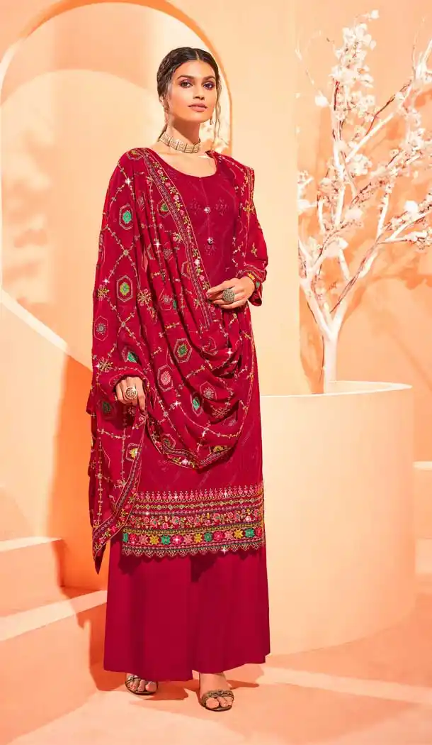 Dark Pink Color Georgette Evening Party Wear Palazzo Salwar Suit -3365146450