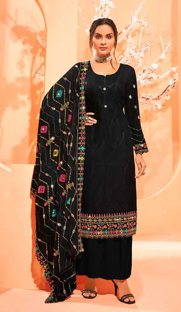 Black Color Georgette Evening Party Wear Palazzo Salwar Suit -3365146451
