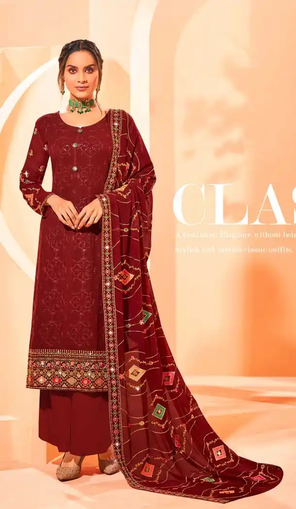 Maroon Color Georgette Evening Party Wear Palazzo Salwar Suit -3365146452
