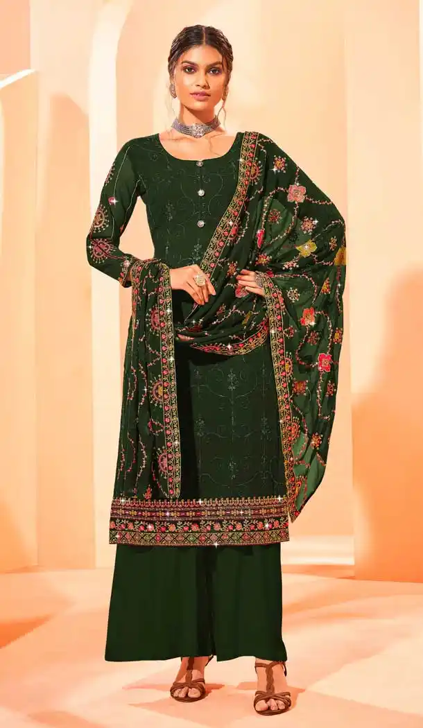 Green Color Georgette Evening Party Wear Palazzo Salwar Suit -3365146453