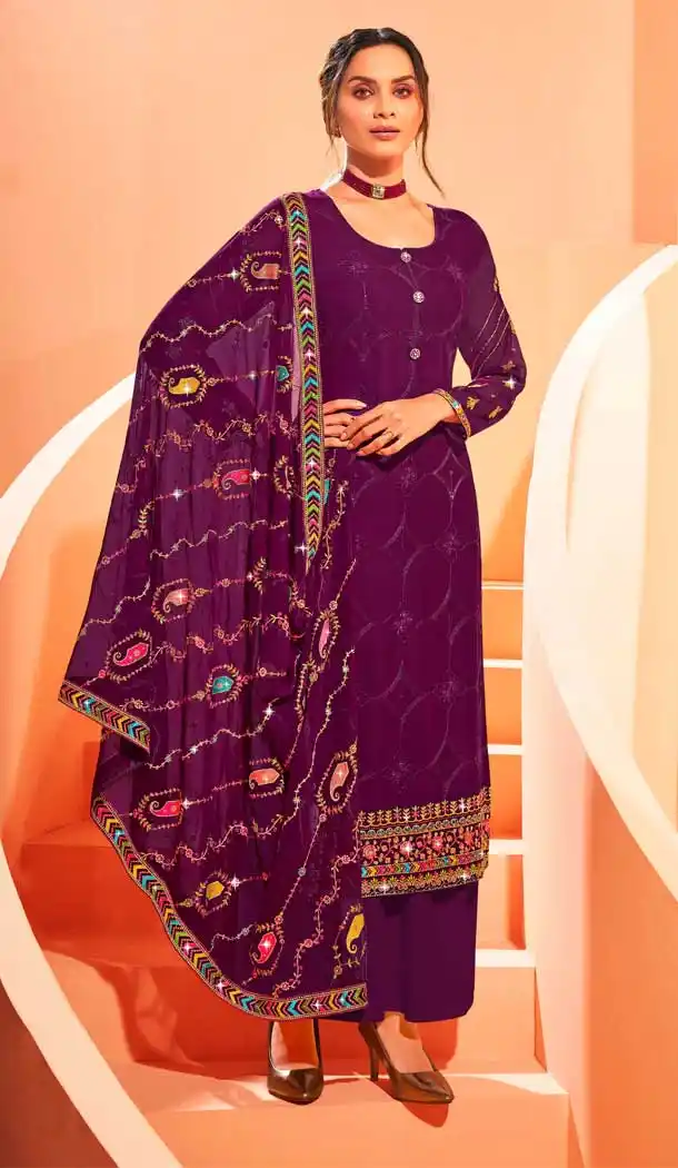 Purple Color Georgette Evening Party Wear Palazzo Salwar Suit -3365146454