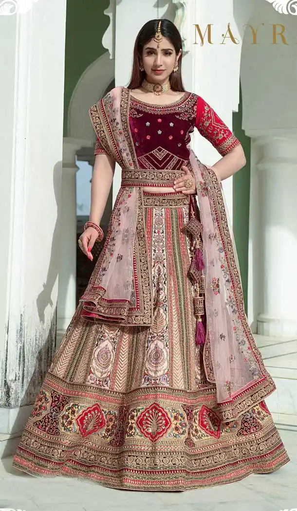 Maroon Color Velvet Bridal Wedding Wear Designer Women Lehenga Choli -3369146472