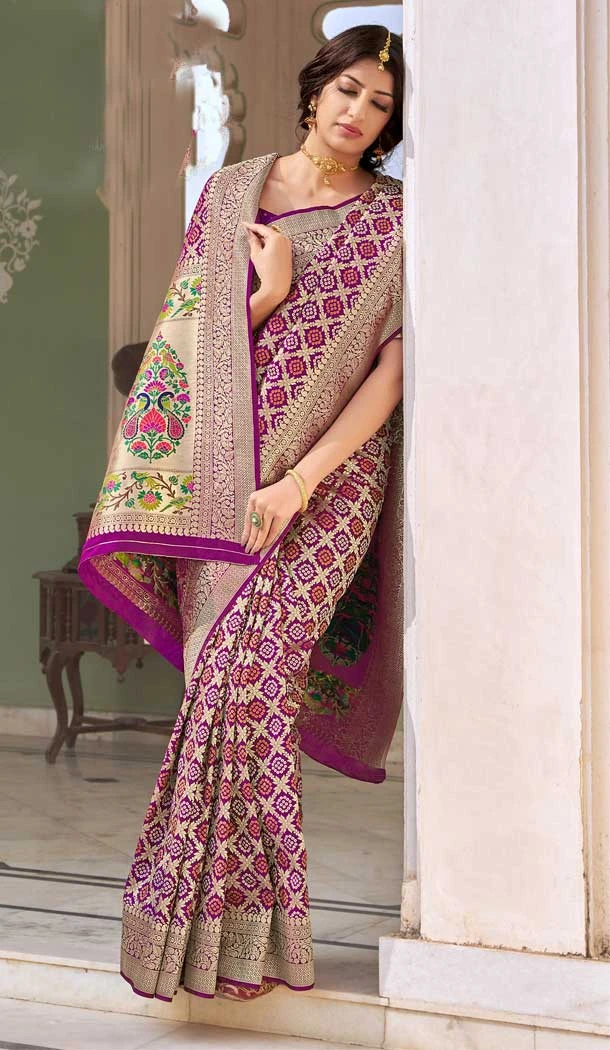 Purple Color Banarasi Silk Designer Traditional Wear Saree - 3222145295