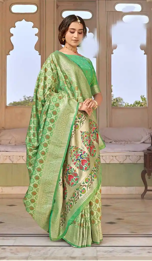 Pista Color Banarasi Silk Designer Traditional Wear Saree - 3222145296